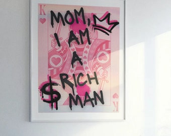 Mom I Am A Rich Man Girly Wall Art for Pink Dorm Decor Aesthetic Posters - Bar Cart, Music Wall Art Maximalist Decor and Moody Wall Art