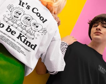 Koszulka „Kindness is Cool” w dużych rozmiarach i kolorach – grafika retro Y2K