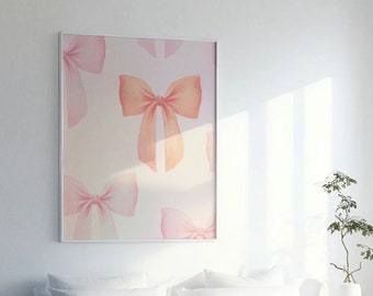 Coquette Pink Bows Print, Trendy Girly Wall Art (Digital Download)