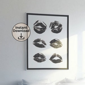 Lips Black and White Dorm Wall Art Poster Preppy Lips Artwork Wall Art Trendy Dorm Room Decor Prints Make Up Wall Art Lipstick Kiss Poster