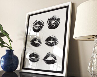 Kiss Lips Wall Art Trendy Black and White Funky Preppy Lips Wall Art Prints Dorm Decor Posters Make Up Wall Art lipstick kiss poster lips