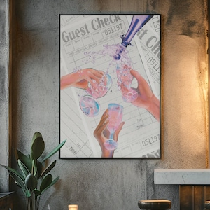Maximalist wall art Guest Check Wall Art Aesthetic Posters Cheers Print Guest Check Poster Bar Cart Wall Art Preppy Room Decor