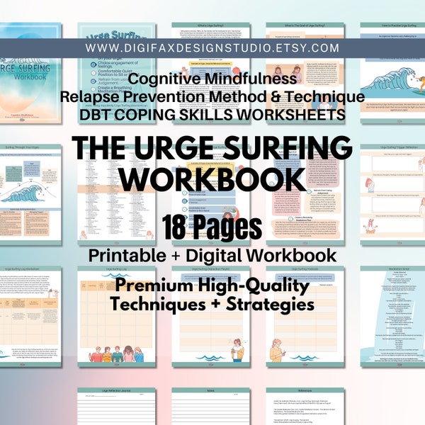 Urge Surfing Sobriety Addiction Recovery Workbook CBT DBT Counselling Substance Resource Group Therapy Relapse Prevention Kids Teens Adults