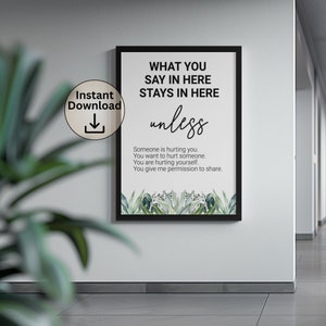 Stampa "What You Say In Here", decorazione per ufficio terapeutico (download digitale)
