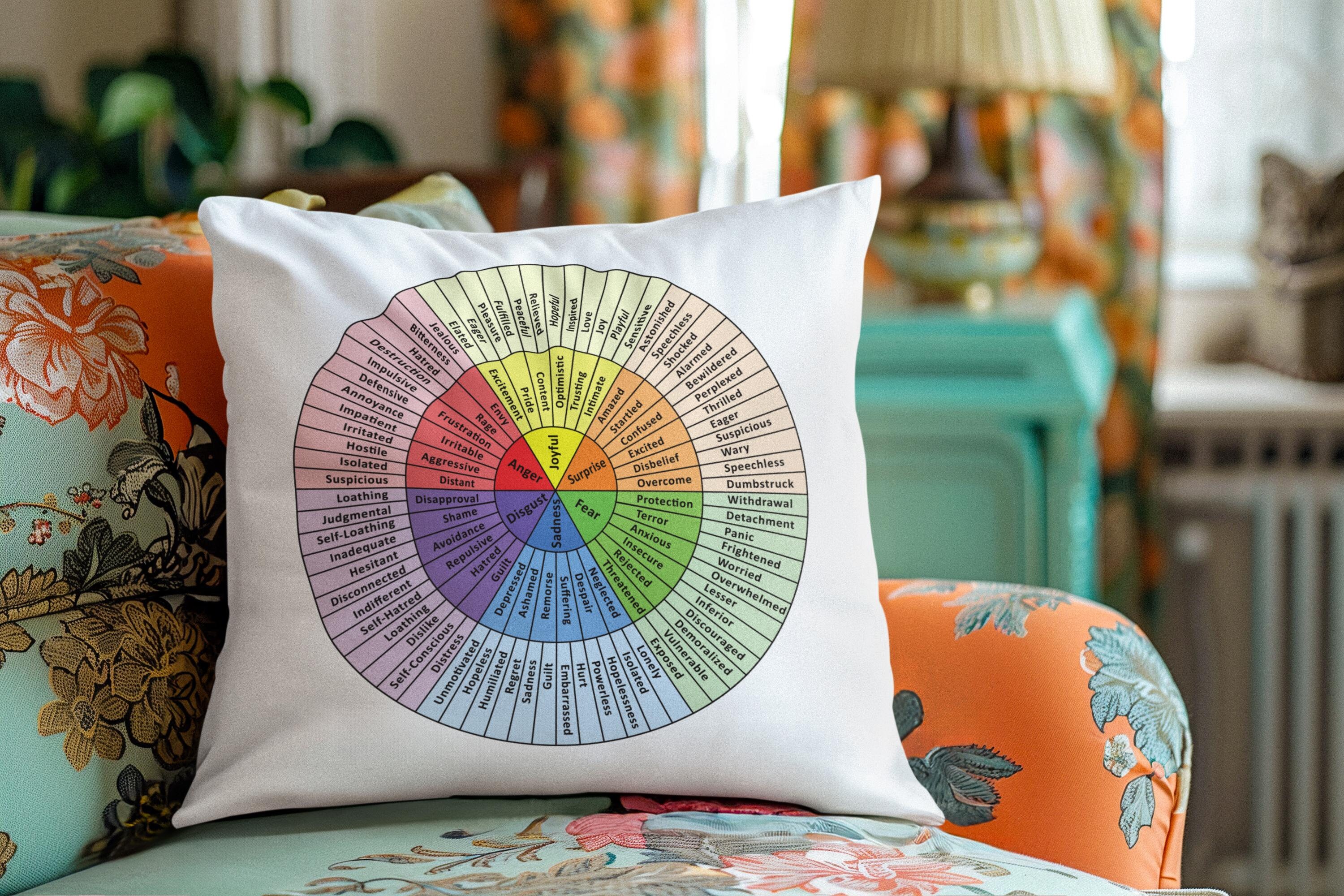 Feelings Wheel Pillow Social Worker Gift Ideas Emotional Wheel Psychology Office Decor Anxiety Relief Throw Pillow for Therapy Office Decor