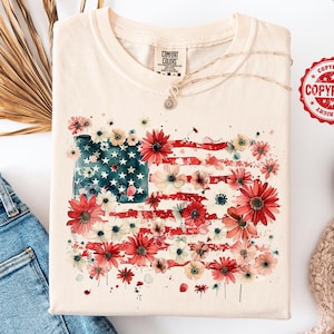 Floral American Flag Shirt, 4th of July Shirt, Comfort Colors® Independence Day Shirt, Patriotic Shirt, USA Flag Shirt, Gift for Her