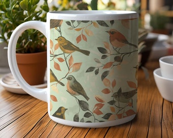 Fall Birds 20oz Jumbo Coffee Mug, Autumn Leaves