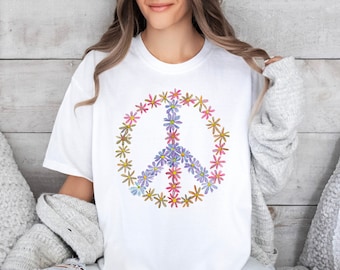 Floral Peace Sign T-Shirt, Hippie Graphic Tee