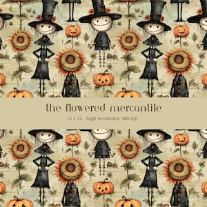 Halloween Kürbis Vogelscheuche Musterdesign, Herbst Sonnenblume Digital Papier, Herbst Scrapbooking Muster, Halloween Geschenkpapier
