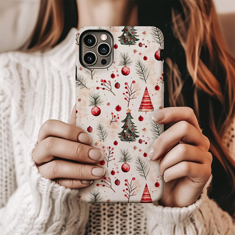 Vintage Christmas Tree and Berry Phone Case | iPhone 16 15 14 13 Pro Max | Pixel | Samsung | Christmas Gift Ideas | Stocking Stuffer