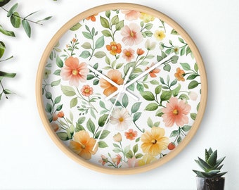 Wildflower Wall Clock, Floral Wall Decor, Spring Flowers Decorative Clock, Office Clock, Kitchen Clock, Housewarming Gift for Her