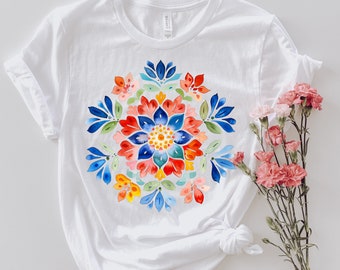 Mandala Floral Shirt, Gift For The Zen Seeker, Floral Gift For Her, Cute Boho Floral Gift For Mom, Spiritual Shirt