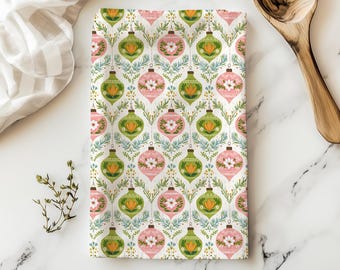 Christmas Ornament Tea Towel, Holiday Decorative Kitchen Decor, Seasonal Housewarming Gift