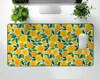Marigoldl Desk Mat, Spring Wildflower Mouse Pad, Office Decor Gift