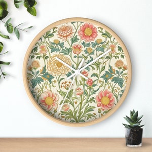 Floral Wall Clock – William Morris Wildflower Design, Decorative Kitchen Timepiece, Vintage Office Clock, Botanical Home Decor