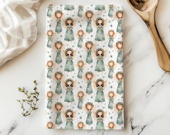Christmas Angel Tea Towel, Holiday Decorative Kitchen Decor, Seasonal Housewarming Gift Stocking Stuffer