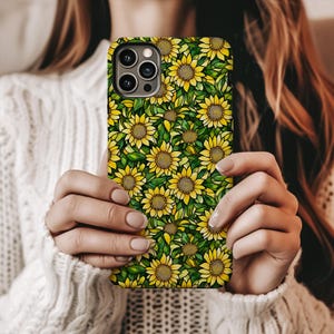 Fall Sunflower Stained Glass Effect Phone Case, Faux Stained Glass Floral iPhone 16 15 14, Samsung, Google, Gift for Her, Floral Gifts