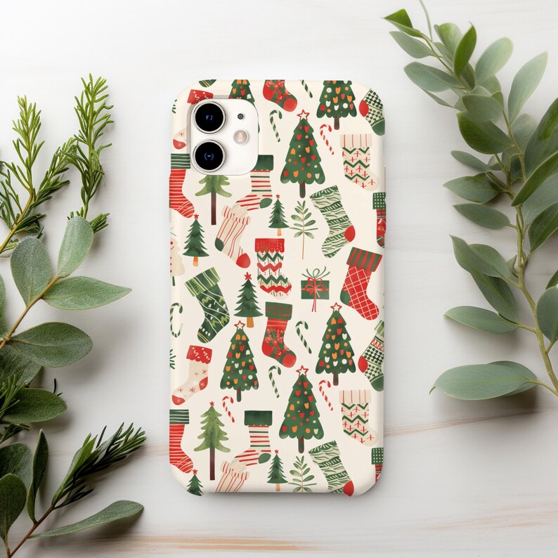 Christmas Stockings Phone Case | Christmas Trees Phone Case | iPhone 13 14 15 Pro Max | Pixel | Samsung | Stocking Stuffer | Christmas Gift