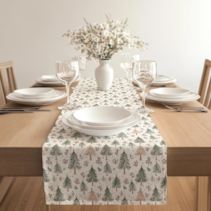 Winter Trees Table Runner, Christmas Decorative Runner, Holiday Table Decor, Christmas Floral Housewarming Gift, Fall Gifts