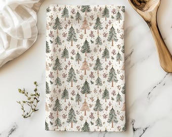 Christmas Tree Tea Towel, Vintage Holiday Kitchen Gift, Stocking Stuffer