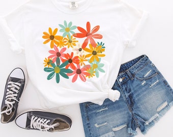 Retro Floral Shirt, Comfort Colors® Floral Tshirt, Wildflowers Botanical Shirt, Boho Floral Tee, Gift for Her, Gift for Bestie