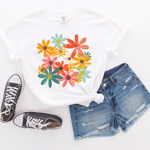 Retro Floral Shirt, Comfort Colors Wildflower Botanical Tee