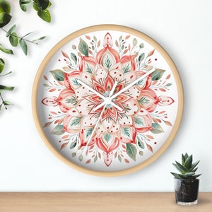 Floral Mandala Wall Clock, Flower Decorative Kitchen Clock, Office Wall Clock, Floral Home Decor, Gift for Her