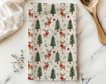 Christmas Reindeer Tea Towel, Holiday Decorative Kitchen Decor, Seasonal Housewarming Gift
