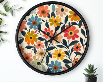 Retro Floral Wall Clock, Wildflower Home Decor
