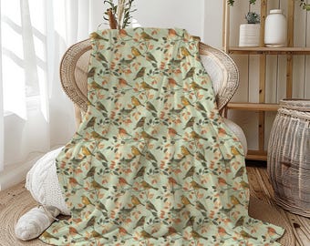 Fall Birds Plush Blanket: Cozy Autumn Throw, Thanksgiving Gift