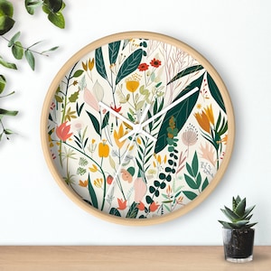 Abstract Floral Wall Clock, Decorative Wildflower Kitchen Clock, Office Wall Clock, Floral Home Decor, Gift for Her