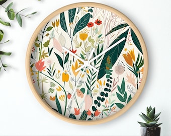 Abstract Floral Wall Clock, Decorative Wildflower Kitchen Clock, Office Wall Clock, Floral Home Decor, Gift for Her