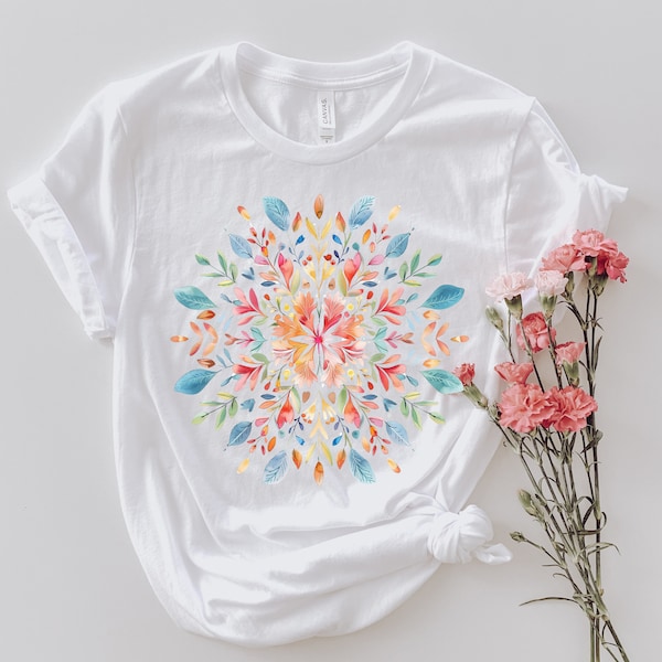 Mandala Shirt, Floral Mandala T-Shirt, Spring Floral Shirt, Gifts for Her, Flower Shirt, Florist Gift, Gift for Bestie