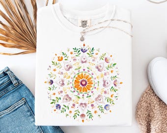 Floral Mandala T-Shirt, Comfort Colors Tee, Flower Shirt Gift