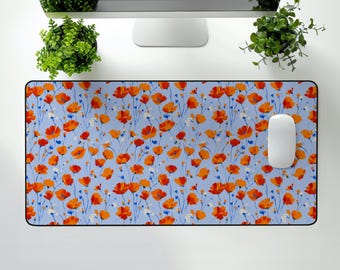 Poppy Desk Mat, Spring Wildflower Mouse Pad, Floral Office Decor Gift