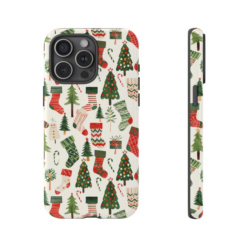 Christmas Stockings Phone Case | Christmas Trees Phone Case | iPhone 13 14 15 Pro Max | Pixel | Samsung | Stocking Stuffer | Christmas Gift