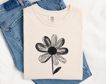 Daisy Doodle Comfort Colors Shirt: Spring Floral Tee