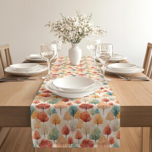 Fall Trees Table Runner | Autumn Farmhouse Holiday Dining Linens | Housewarming Gift for Her