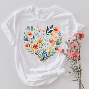 Flower Heart Shirt, Wildflowers Shirt, Floral Heart Shirt, Gift for Mom, Plant Lady Shirt, Botanical Shirt, Gift for Bestie