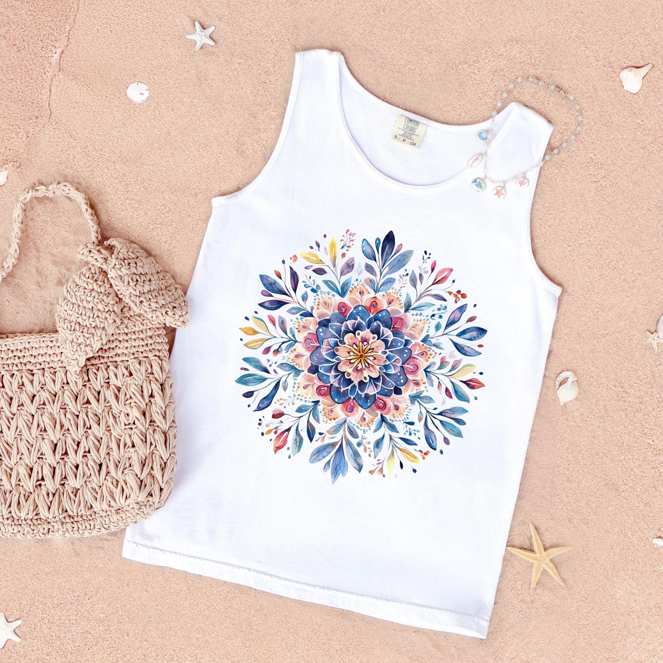 Floral Mandala Tank Top, Comfort Colors® Tank, Spring Floral Shirt, Yoga Shirt, Gifts for Her, Spiritual Gifts, Yogi Gift