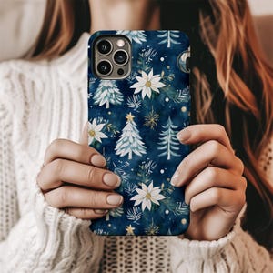 Christmas Tree & Poinsettia Winter Phone Case | Phone 16 15 14  Pro Max | Pixel | Samsung | Stocking Stuffer | Christmas Gift