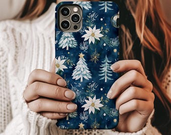 Christmas Tree & Poinsettia Winter Phone Case | Phone 16 15 14  Pro Max | Pixel | Samsung | Stocking Stuffer | Christmas Gift