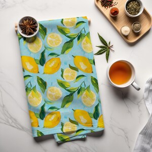 Lemon Decorative Tea Towel, Floral Fruit Kitchen Towel, Cotton Tea Towel, Housewarming Gift,  Gift for Her, Mother&#39;s Day Gift, Hostess Gift