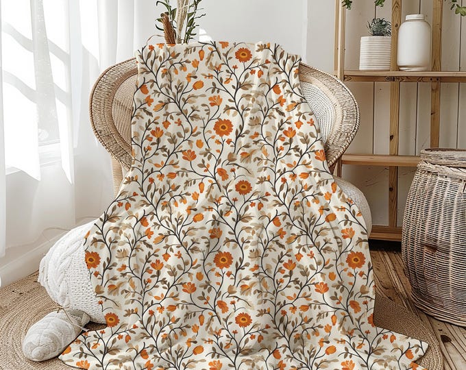 Fall Floral Plush Throw Blanket: Soft Autumn Decor Gift