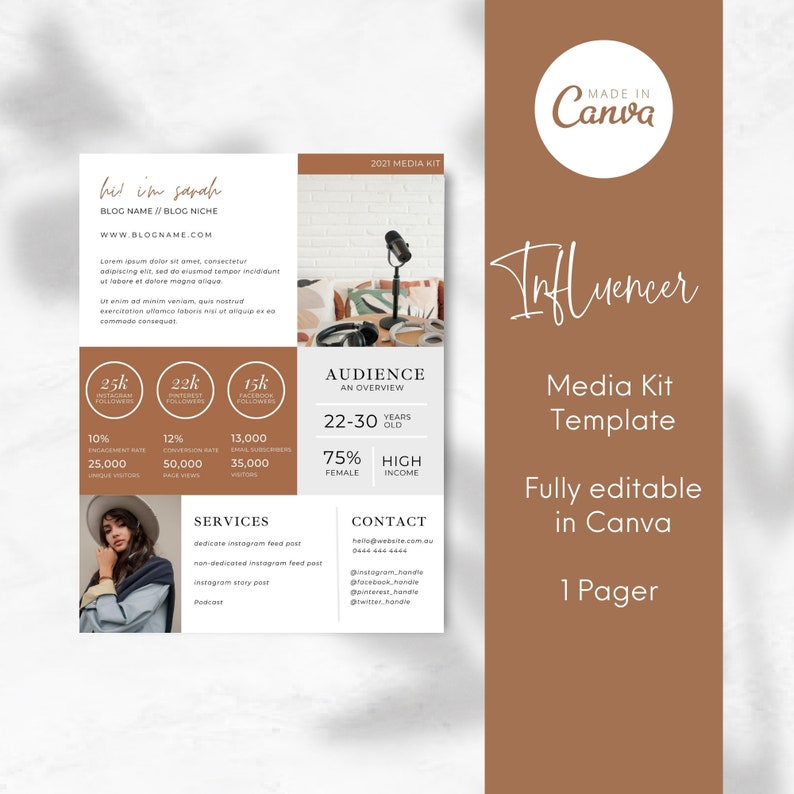 1 Page Media Kit Canva Template INSTANT DOWNLOAD Influencer Etsy
