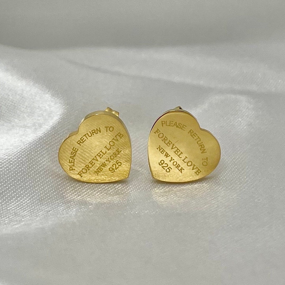 Tiffany Gold Heart Stud Earrings Tiffany New York Inspired Etsy UK