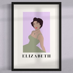 Elizabeth Taylor Faceless Portrait Illustration Eclectic Wall Art Digital Download Trendy Home Decor Housewarming Gift Girly Pop Culture Art
