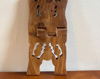 Vintage 1970er Jahre Massiv handgeschnitzter Holz Buchhalter | Hergestellt in Indien