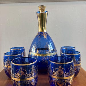 Murano Glass Decanter Blue Gold - Etsy