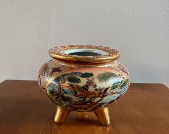 Satsuma Incense Burner | Hand Painted with Gold Leaf | Japanese Porcelain | Vintage | 4" Tall